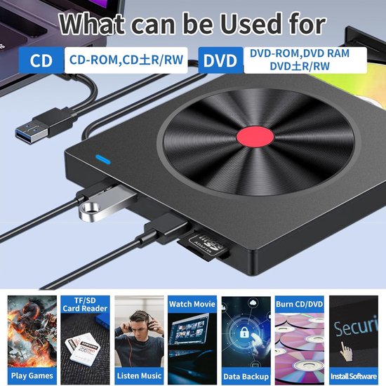 DVD Speler voor Laptop - USB 3.0 - USB C - Plug & Play — afbeelding 2