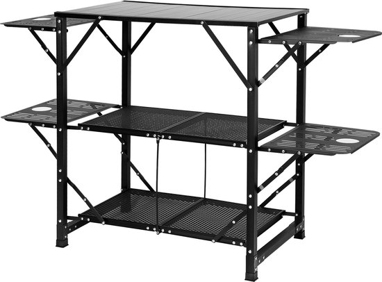 VEVOR Camping Keukentafel Aluminium Opvouwbaar Draagbaar Outdoor Kookstation met 4 Ijzeren Zijkanten 2 Planken en Draagtas Snelle Installatie voor Picknick, BBQ, Strand, Reizen van Vevor — afbeelding 2