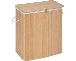 5Five Wasmand dubbel compartiment - bamboe - met deksel - naturel - 52 x 32 x 63 cm - 100 liter