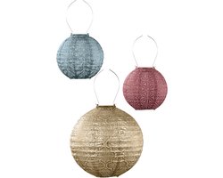 Lumiz Tuinverlichting op zonne energie - Solar tuinverlichting - Lumiz Solar Lampion - Rond Set - Grijsblauw - Koper - Goud