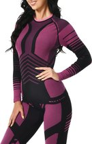 MEETYOO Ladeheid Set Thermobroek en Thermoshirt - Thermo ondergoed - Dames - Thermokleding Thermokleding Set Dames - Thermoshirt en Thermobroek Antraciet - Thermo Ondergoed Dames Ademend voor Winterse Activiteiten en Dagelijks Comfort-Rose Rood-L