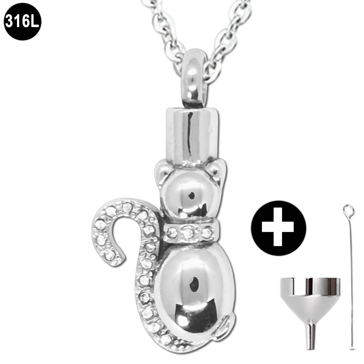 Ashanger - Urn - Kat - Huisdier - incl. Verstelbare Ketting 46 - 52cm en vulsetje - As sieraad - Asketting - Ashouder- 316L Edelstaal