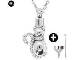 Ashanger - Urn - Kat - Huisdier - incl. Verstelbare Ketting 46 - 52cm en vulsetje - As sieraad - Asketting - Ashouder- 316L Edelstaal