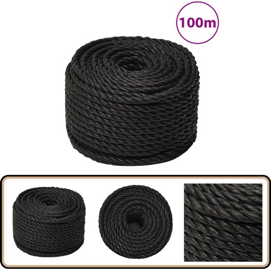 Werktouw 8 mm 25 m polypropeen zwart