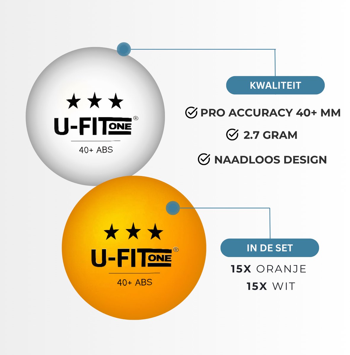 U Fit One Complete Tafeltennis Set met Ballen en Net - 4 Tafeltennisbatjes - 30 Tafeltennisballen - 2 Tafeltennisnetten - Table Tennis Rackets - Pingpong - Met Opbergtas - 3 Star — afbeelding 5