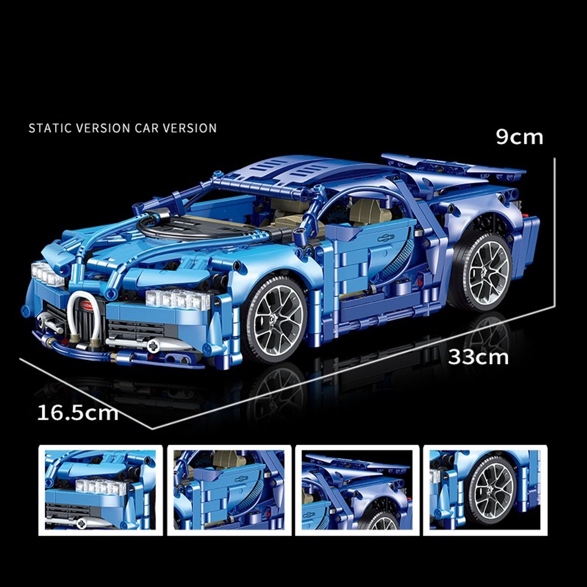 Supercar-bouwset, automodelbouwspeelgoed op schaal 1:14, racewagen /verjaardags- en vakantiecadeaus Donkerblauw en Lichtblauw (1339 Stuks)