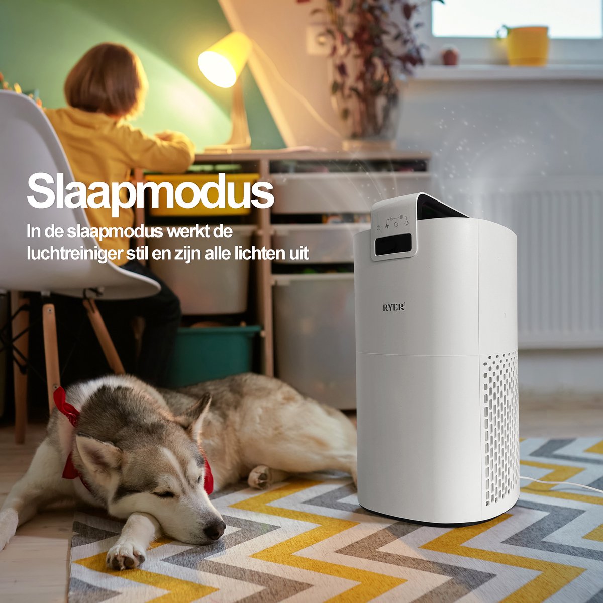 RYER Luchtreiniger XL - HEPA 13 filter + Koolstoffilter - CADR 350 m3/u - Helpt bij hooikoorts, allergieën, huisstofmijt en stof - Luchtkwaliteitsindicator - Slaapstand - Met App thumbnail 2