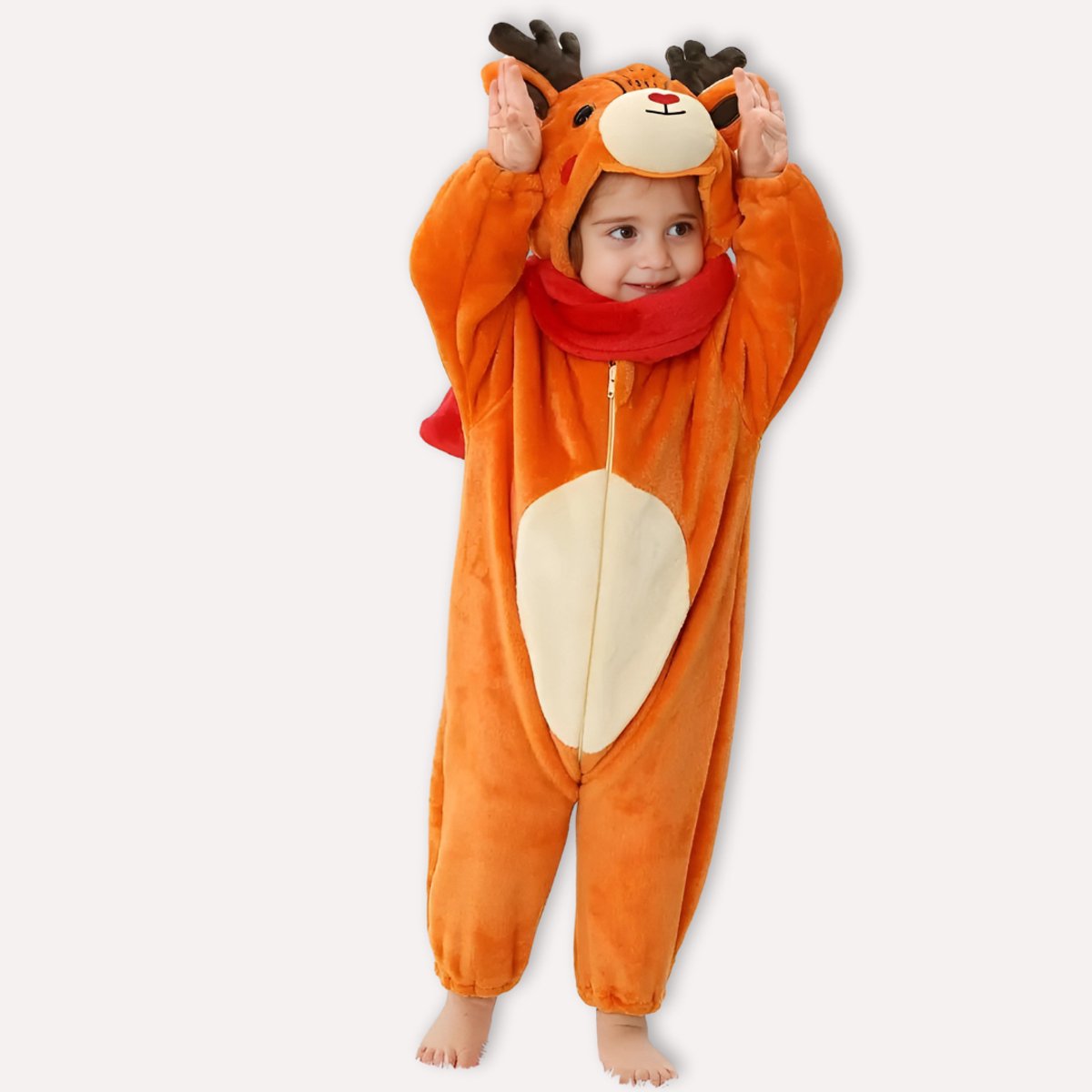 Hert Kleuter Verkleedpak – Peuter Dieren Kostuum – Onesie Kinderen 2-4 Jaar – Flanel – Voor Carnaval, Sinterklaas Cadeau – Jongen & Meisjes – Pyjama of Boxpak – Kruippak – Perfect Cadeau voor Kerstmis – Comfortabel & Zacht - Wit