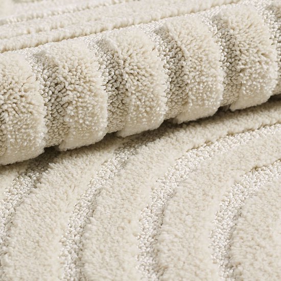 Tapis Hangar Japandi ART - Tapis Rond Boho - Scandinave - Poils Ras Uni - Crème - 200 CM ROND