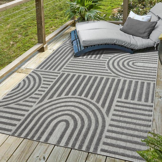 Geometrisch Design Bougari Malaga Binnen- & Buitentapijt Omkeerbaar - 160x230 Cm Grijs/Crème, Polypropyleen Malaga Tapijt 160x230 Cm