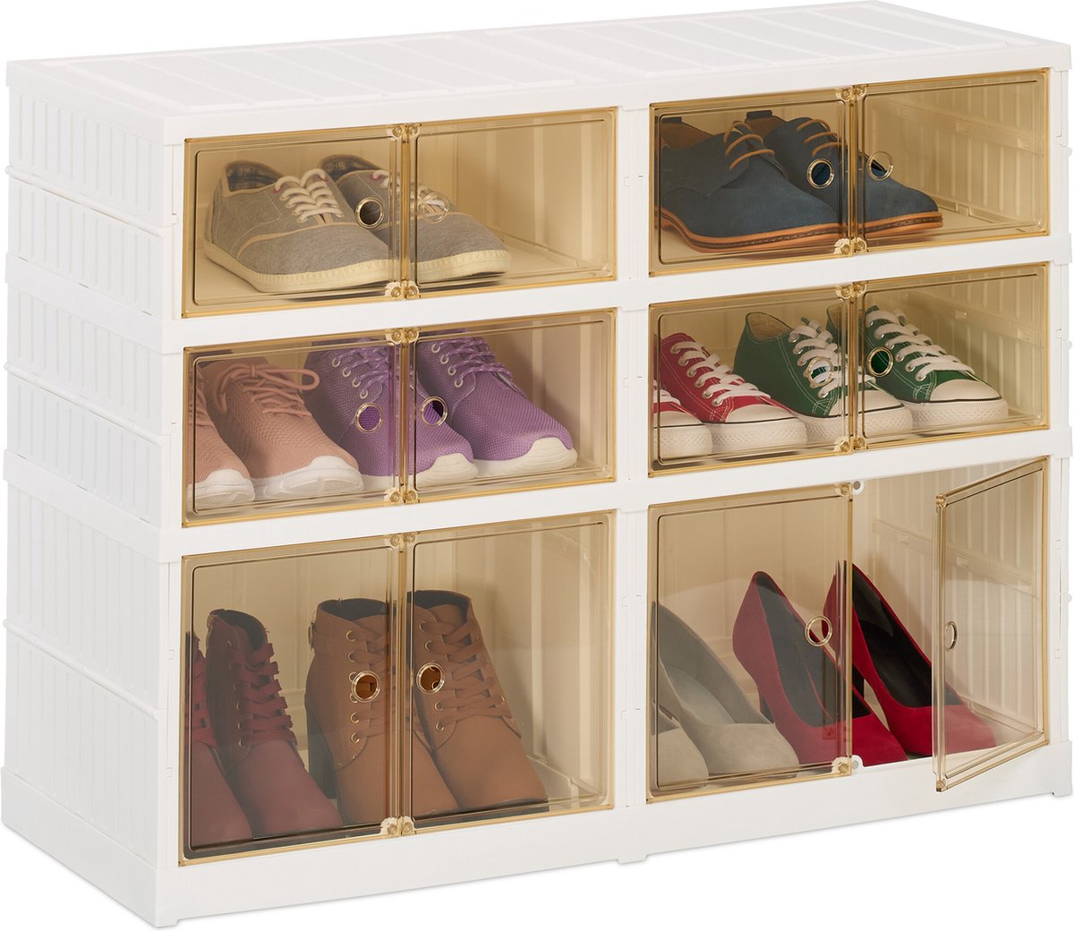 Relaxdays Meuble à Chaussures, avec roulettes, Pliable, pour 36 Paires, HLP : 169 x 86,5 x 34,5 cm, Blanc et Marron