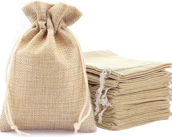 Jute zakjes 20 x 30 cm met sluitkoord - Goedkoop lint, linten