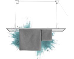 Goodivery ® Droogrek plafond 140x50cm, droogrek ruimtebesparend met 11,2 meter droogoppervlak, droogrek badkuip, verticaal opvouwbaar 2,5 meter, plafond wasdroger van metaal, wit