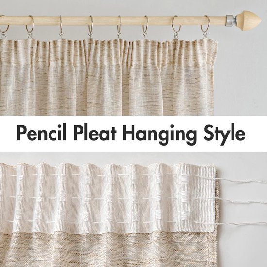 Goodivery ® Rideaux en Lin, Rideaux avec Bande plissée, Blanc, Rideau Aspect Lin, Bande plissée, Salon, Moderne, Voile, système de Rail, Chambre à Coucher, Lot de 2, 140 x 245 cm, Naturel