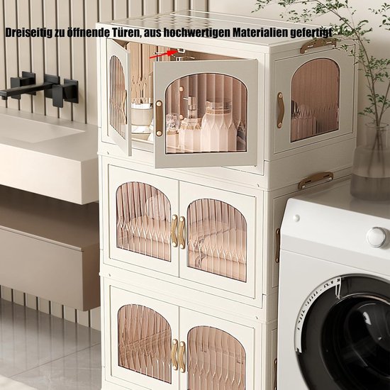 GOPLUS Opbergdoos met deksel, stapelbare opbergkast met wielen en handgreep, klapbox, schoenendozen, opbergdozen voor woonkamer en slaapkamer (L, 4 niveaus