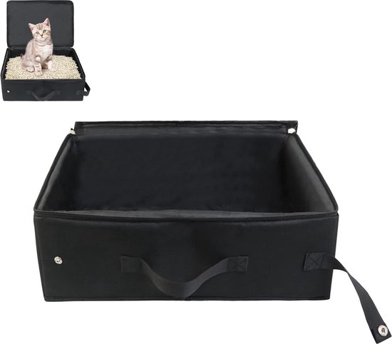Kattenbak RVS met Deksel – Opvouwbare Gesloten Kattenbak met Lade – Geurvrij, Lekvrij en Makkelijk Schoon te maken – Dubbele ingang/uitgang – Kattentoilet met Schep (38,3 × 51 × 41 cm) – Zwart