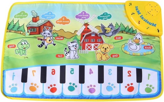 NK Muzikaal tapijt voor baby's, met 8 led-dierengeluiden, piano, speelgoed voor kinderen van 3 tot 5 jaar, origineel Montessori-cadeau, verjaardag, Kerstmis, opvouwbaar, opname/playback-functie (110 x