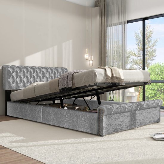 Gestoffeerd Bed 90 X 200 Cm, Met Lades, LED, Met Lattenbodem En Rugleuning Wit