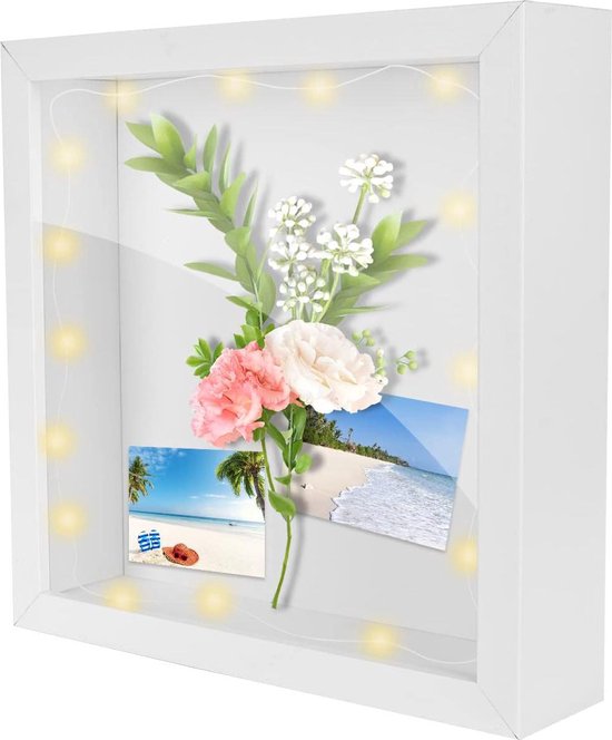 MUUKAIII 2x 3D-witte fotolijsten - 20 x 20 cm - voor voorwerpen tot 3 cm - diepe lijst voor objecten - bruiloftsfoto's en DIY-decoraties