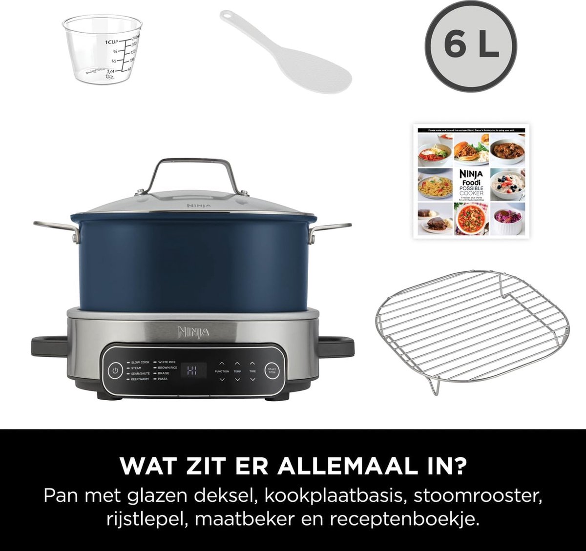 Ninja Foodi PossibleCooker 8-in-1 Multicooker Slowcooker Rijstkoker 6L Warmhouden Ovenbestendig - Afbeelding 5
