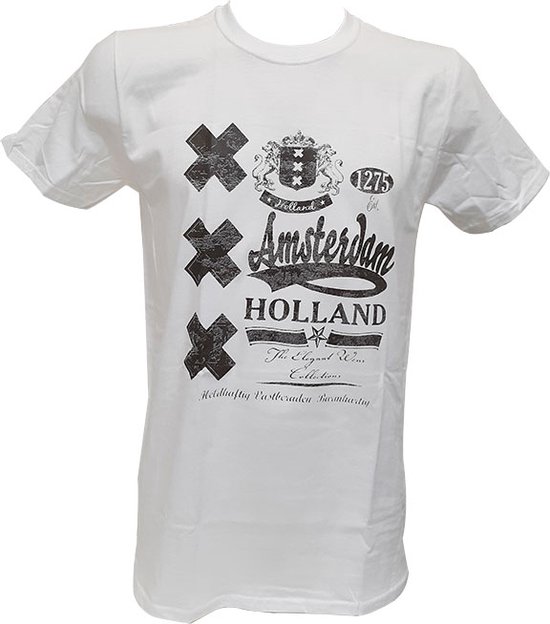 T-shirt Holland Amsterdam - wit - maat XL