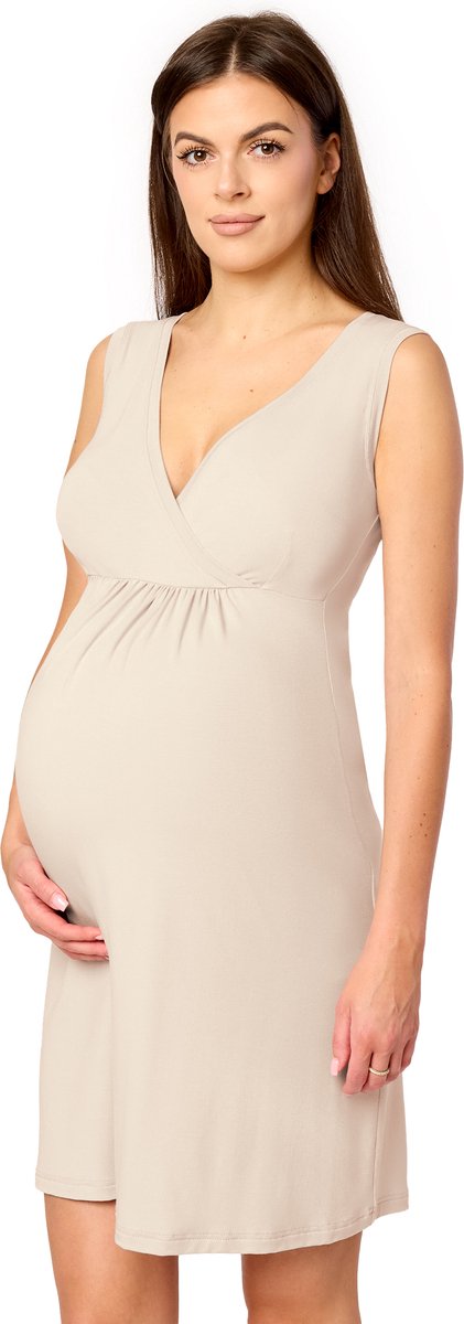 Merry Style Dames Zwangerschap Zwangerschapsnachtjapon - Kort - Elastisch – Licht- Viscose – Beige – XXL - MS-MS10-467-ND