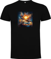 Zwart T-Shirt met “Kleurrijke Electrische Gitaar – Muziekinstrument – Muziek – Zon “ Print Full Color Maat 4XL