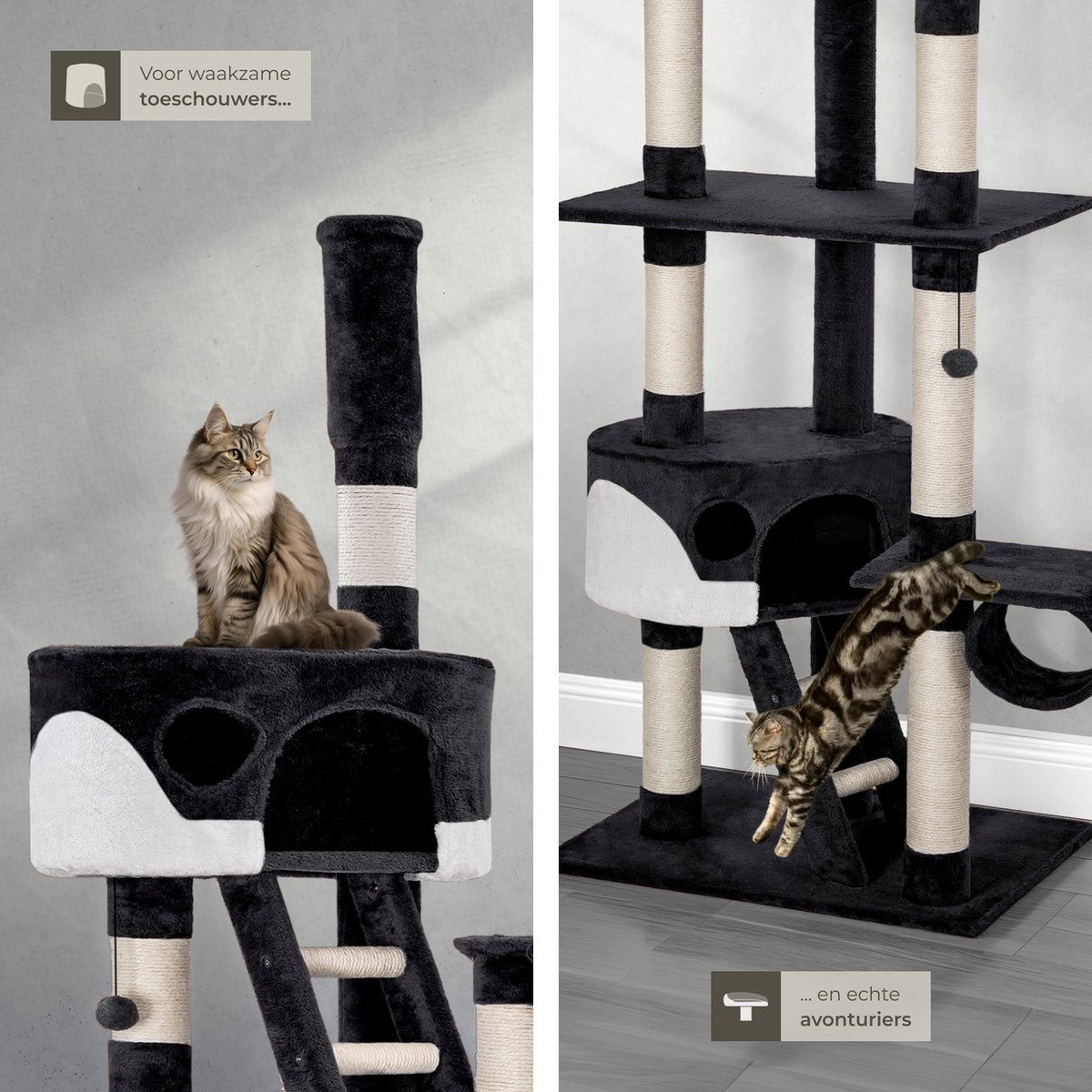 Tectake Krabpaal Hansi 260cm - Met 2 Kattenhuisjes - Beige / Wit Tectake Krabpaal Hansi 260cm - Met 2 Kattenhuisjes - Beige / Wit