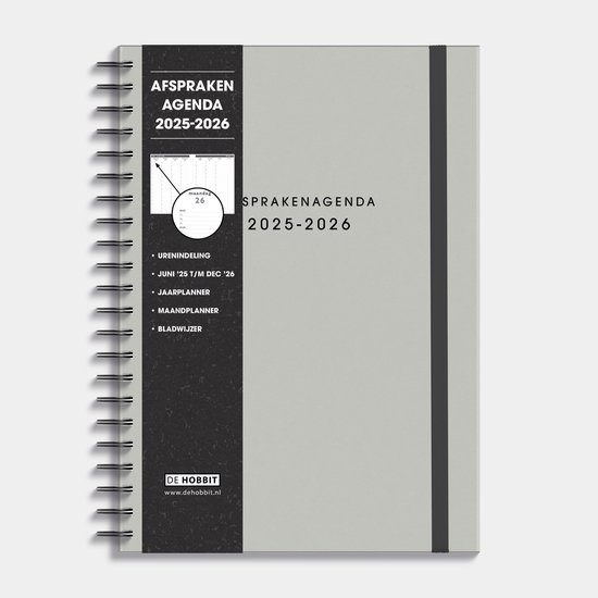 Hobbit - Afsprakenagenda 2025-2026 - 1 week op 2 pagina's - Tijdindeling per kwartier - Zakelijke Agenda - Ringband Agenda - Harde Kaft - A4 (21 x 29,7 cm) - Wash Kraft Grijs