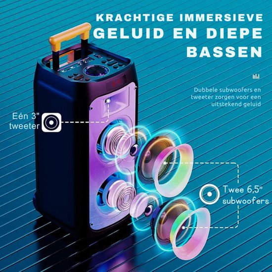 Mr. Entertainer Moonbox draagbare karaokemachine, 2 microfoons, Bluetooth- luidspreker met microfoon, draadloze karaoke-luidspreker, professionele karaoke-apparaten met discolampen