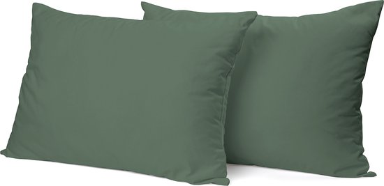 Eleganzzz Kussensloop Hotelsluiting Percal Katoen - Grenat Green - Kussensloop 60x70cm - Kussenslopen set van 2 - 100% Katoen