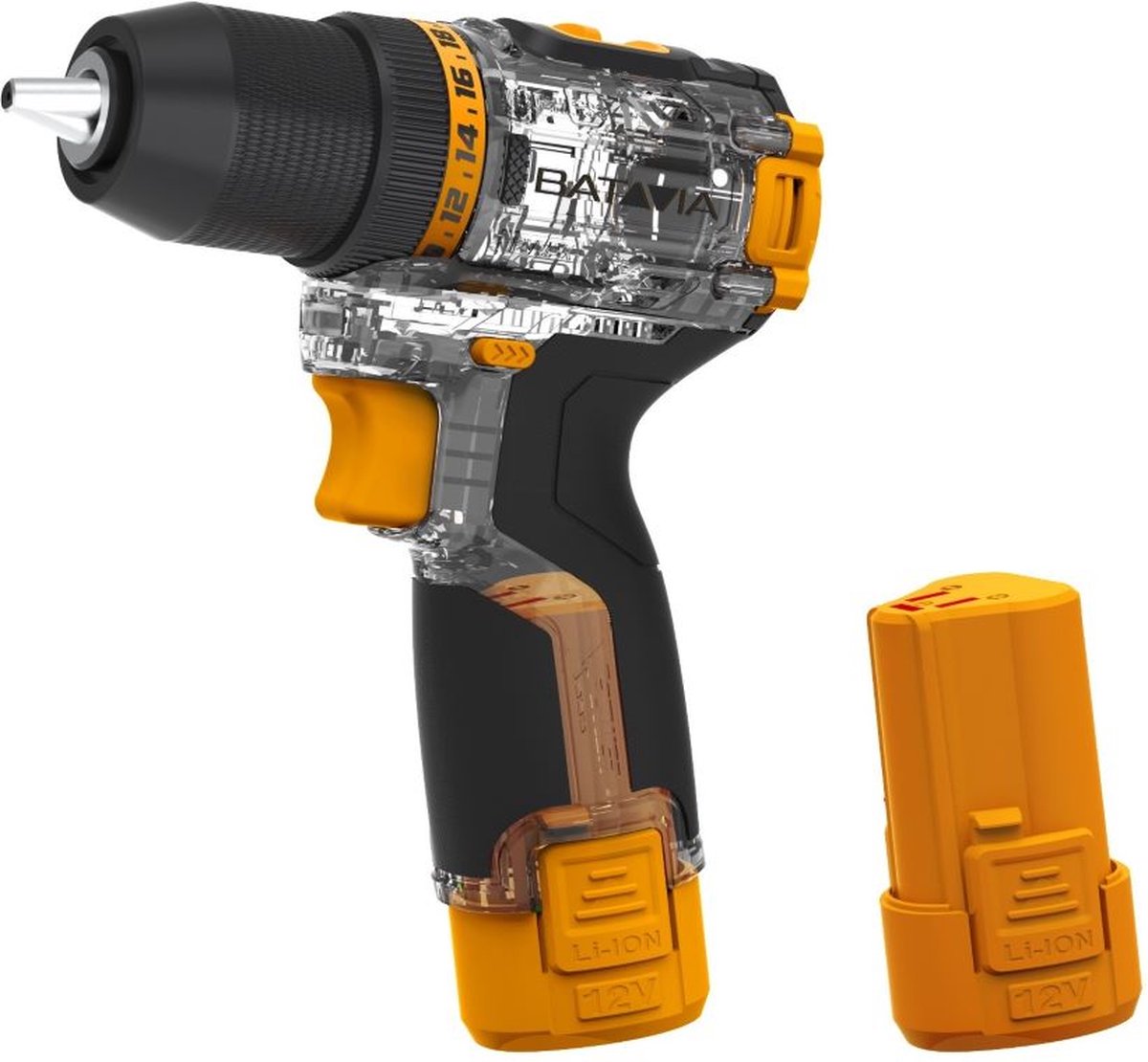 Batavia Accu 12V Fusion Drill Brushless Boormachine - Snelle bitwissels dankzij snelspanboorkop - LED-verlichting - Snelheidsregeling - Brushless-technologie - Maxxseries