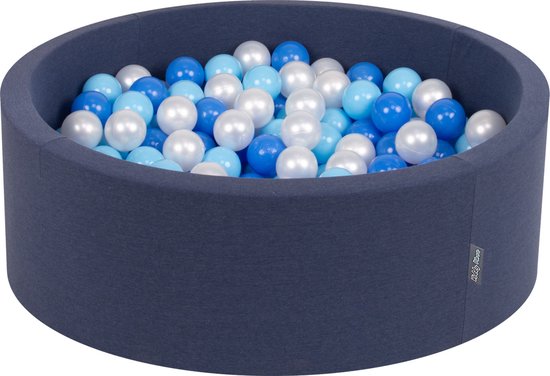 Piscine à balles KiddyMoon 90x30cm/200 balles ∅ 7cm piscine à balles avec balles colorées pour bébés enfants ronde, bleu foncé : bleu bébé/nacre
