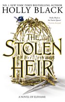 Boekomslag van 'The Stolen Heir' van Holly Black met gouden letters en een gouden kooi met takken en een kleine vogel.