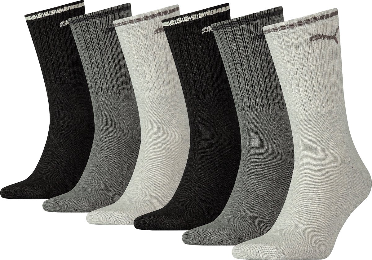 BOXERS 6 PACK Puma Sportsokken Tennissokken Crew Sokken Gestreepte Tennissokken Unisex Antraciet