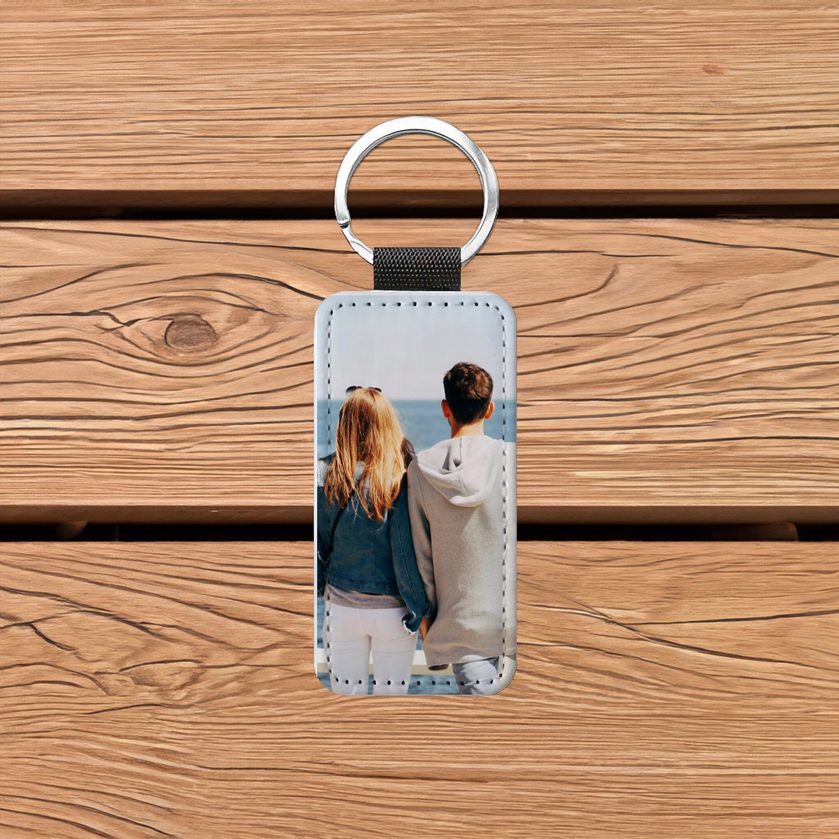 Foto Sleutelhanger Rechthoek - PU Leer - Personalisatie met Foto - Luxe en Duurzaam - Perfect Cadeau - Vaderdag - Moederdag - Valentijn