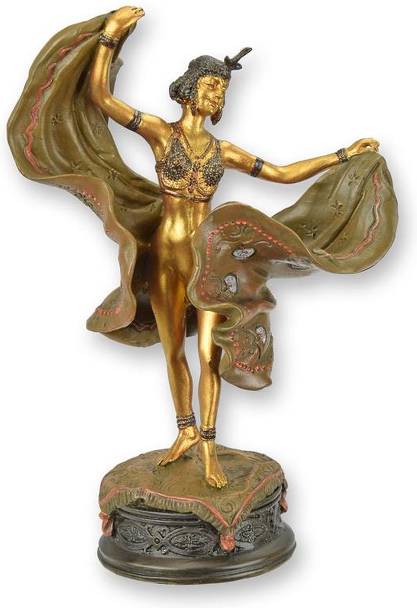 Danseres - Bronzen Sculptuur - Art Deco Brons Beeld - Gouden Patina - Sierlijke Sokkel - 16 cm