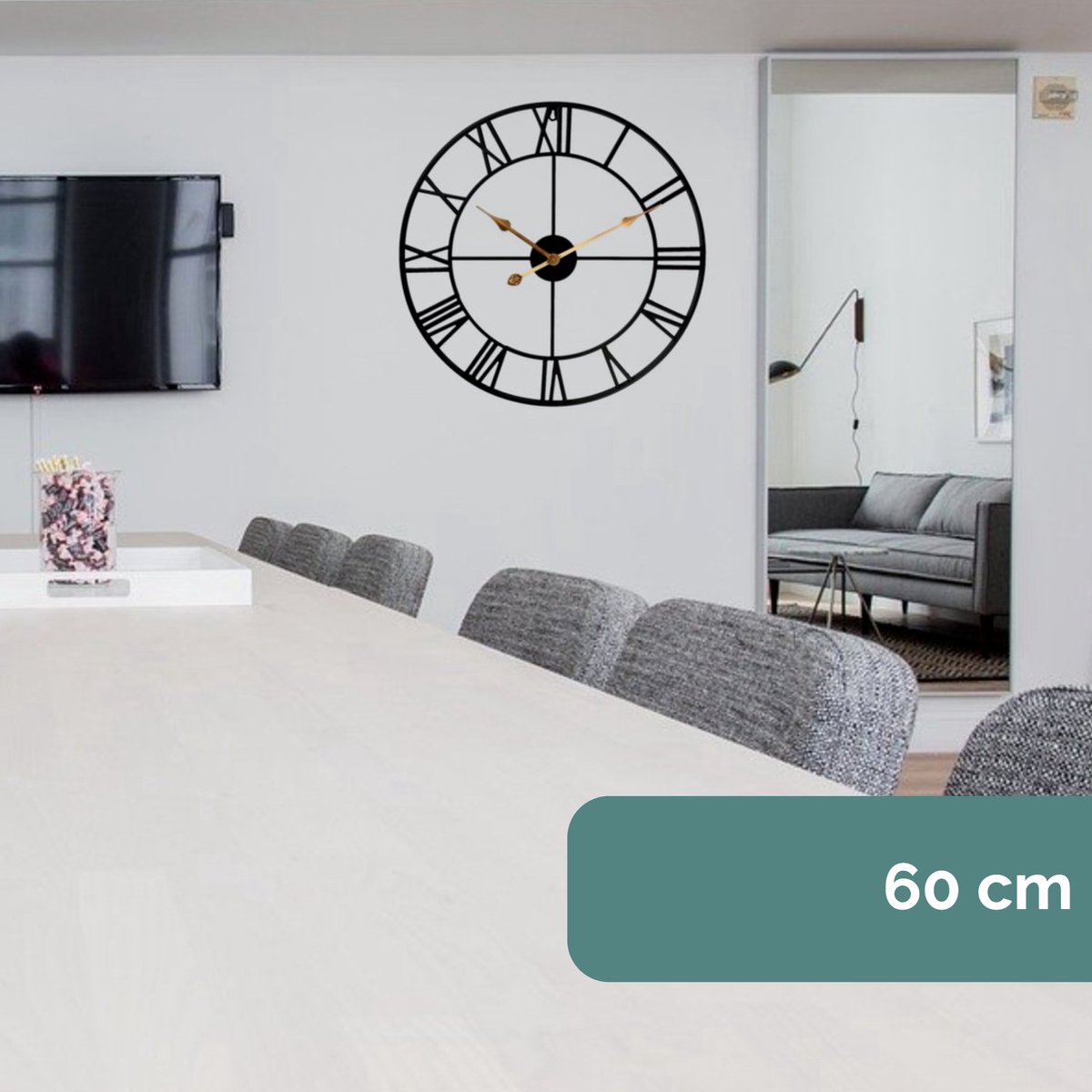 Horloge Murale Surdimensionnée En Cuivre Martelé - 60 Pouces, Chiffres Romains, Neuve