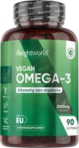WeightWorld Vegan Omega 3 uit Algenolie - 2000 mg - Bevat 300 mg EPA en 600 mg DHA per dagelijkse dosering - 90 vegan softgels