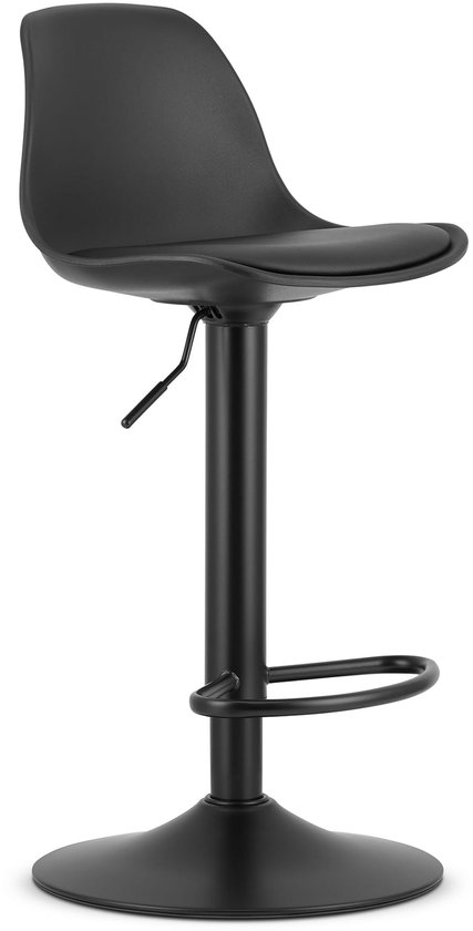 Tabouret de bar HOGA - Similicuir Zwart avec Basis noire, dossier bas, hauteur d'assise réglable, pivotant à 360°, max. 120 kg