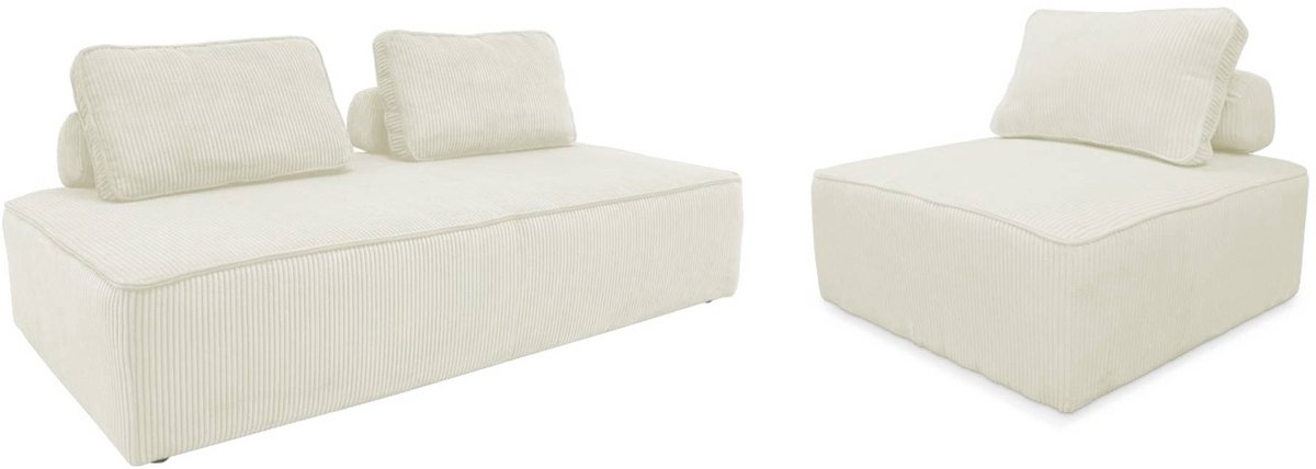 sweeek Set fauteuils voor modulaire 3-zits bank corduroy - lao Crème