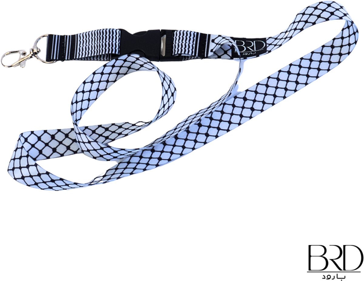 BRD® For Palestine | Lange Witte Sleutelhanger | Zwarte Palestijnse Keffiyeh patroon van satijnen stof