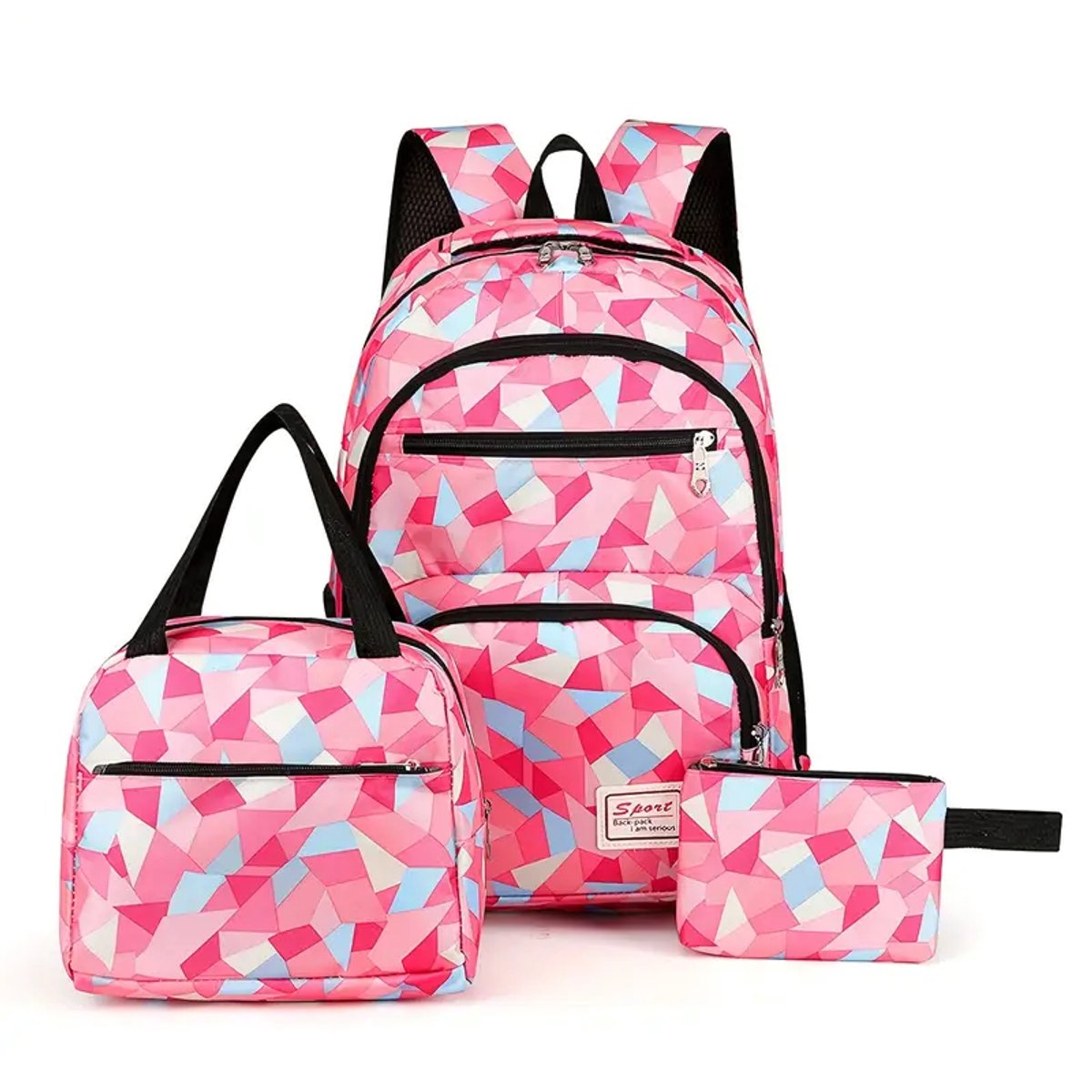 Ultiluxe® Rugzak, lunchtas en etui - Roze/rood - 3 stuks tassen set voor meiden - 42 x 32 x 15 cm - Schoolrugzak voor kinderen - Laptoptas 15.6 inch - Schooltas voor meisjes - Rugtas met print - Schooltas - Tas voor school