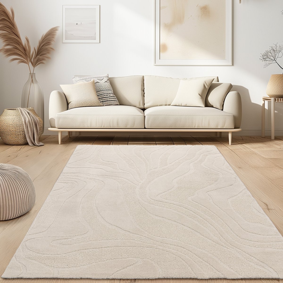 flycarpets Laagpolig Japandi Vloerkleed Aubela - Creme