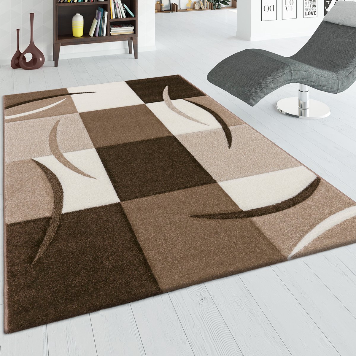 flycarpets Diamesa Modern Vloerkleed - Bruin / Beige / Crème - 80x300 cm - Laagpolig Tapijt Loper