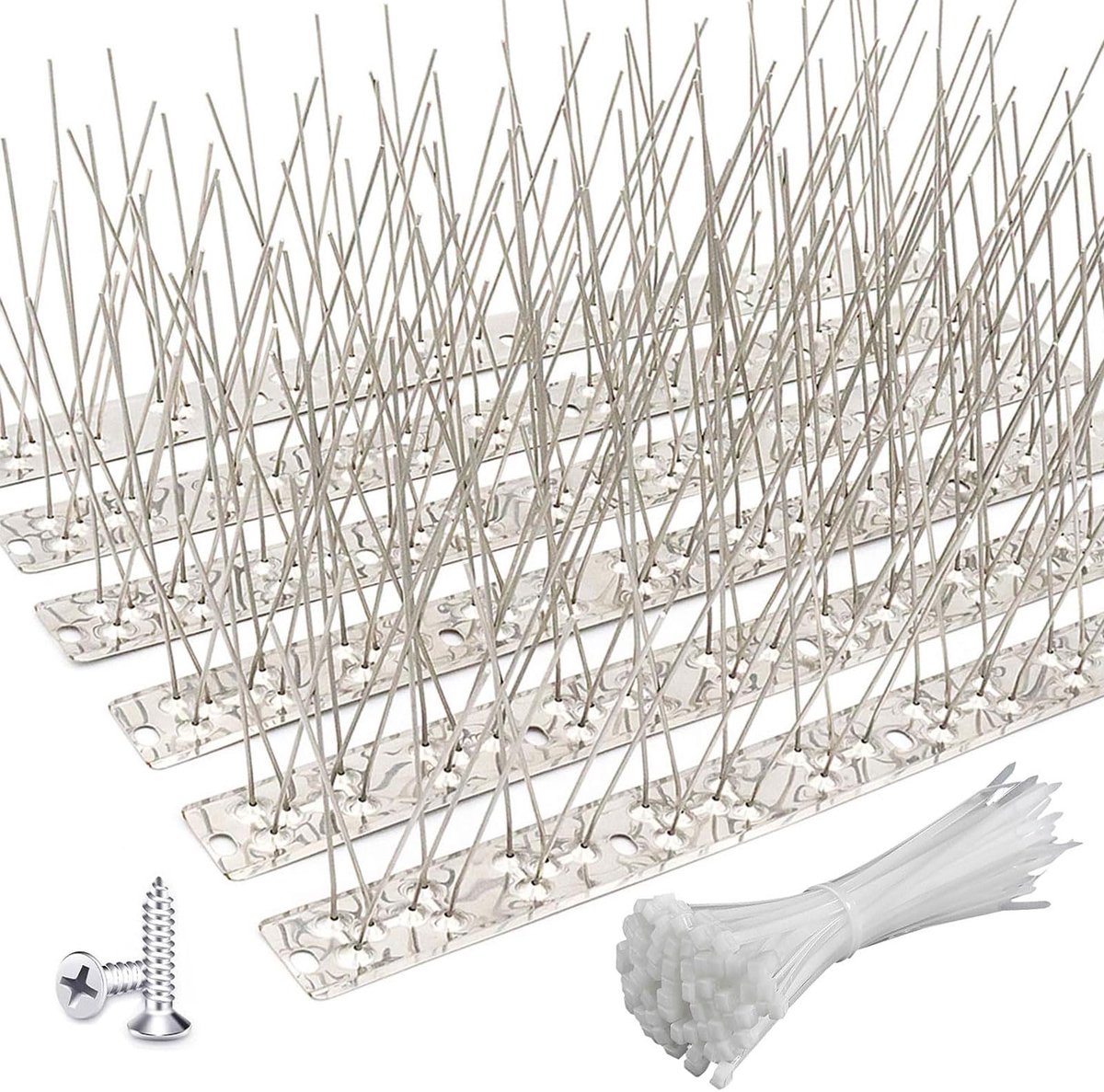 Duivenverjager - Duivenpinnen - Vogelverjager - 10 stuks/2,5 m vogelafweerpinnen roestvrij staal - met 40 kabelbinders + 30 schroeven voor dakbalken - voor dakbalken, balkons, daken en tegen hellingen - Anti Klim Strip