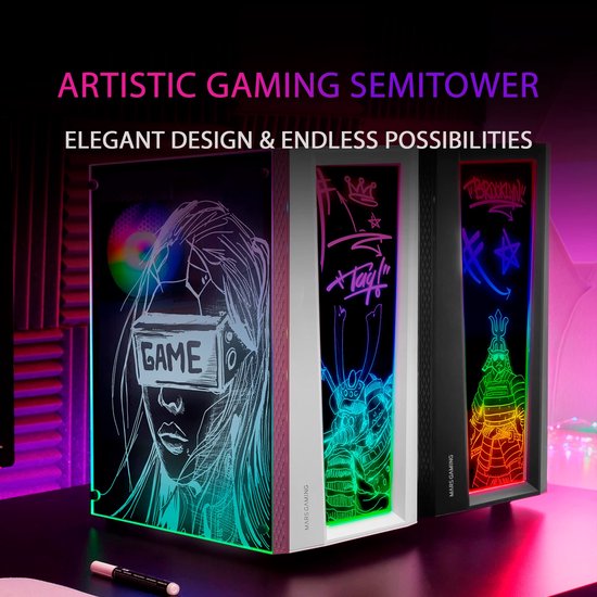 Mars Gaming MC-ART Wit, ATX Gaming PC Case, Dual Drawable Gehard Glas ...