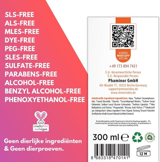 Minoris Kids Schuimende Handzeep – Zachte, Hypoallergene, Biologische & Vegan Formule, pH 5.5 voor Gevoelige Huid, Watermeloen & Aardbei Geur, Sulfaatvrij & Parabeenvrij, 300 ml