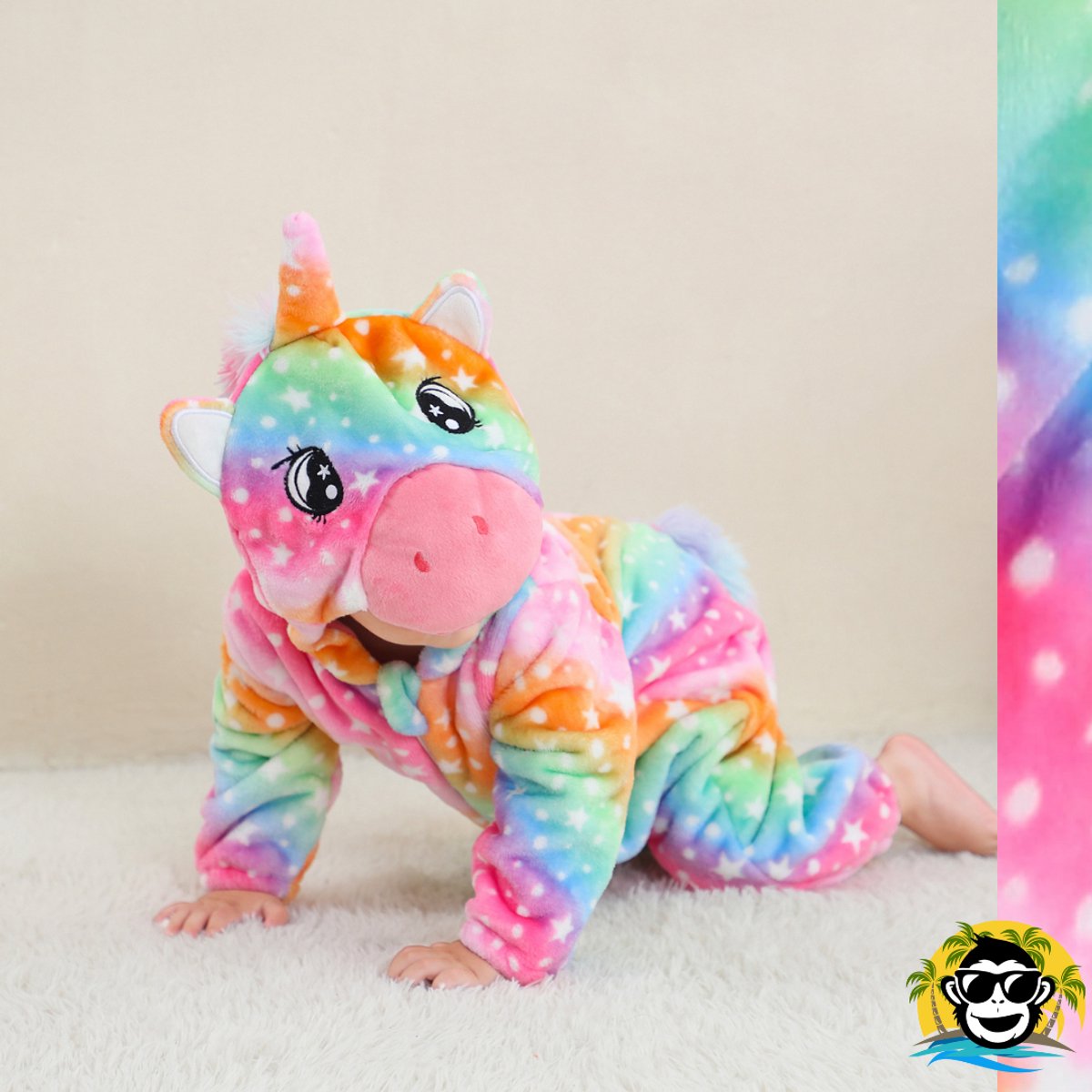 BoefieBoef Unicorn Regenboog Dieren Baby Onesie Peuter Pyjama Kinderen 2-4 jaar 6 maanden tot 2 jaar – Eenhoorn – Verkleedkleding met Luierrits – Voor Carnaval, Kerst- en Kraamcadeau – Flanel - Romper - Boxpak - Jongen - Meisje - Kruippak - Winterpak — afbeelding 6