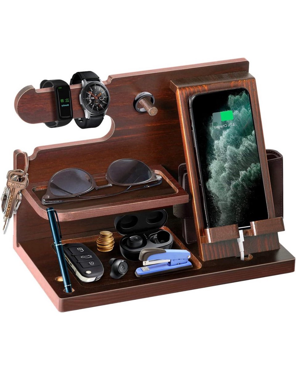 Houten Nachtkastje Organizer - Geschenken voor Mannen - 1 stuk - Bruin - Hout